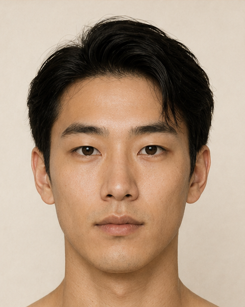 Sample portrait of a young man with straight dark hair